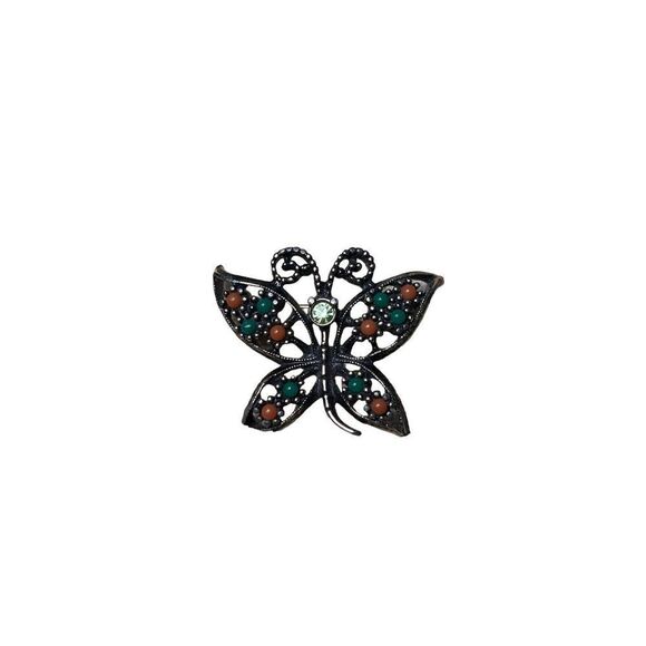 1980 Sarah Cov Butterfly Brooch Pin Costume Designer Jewelry Peach Green Vintage - Picture 3 of 5
